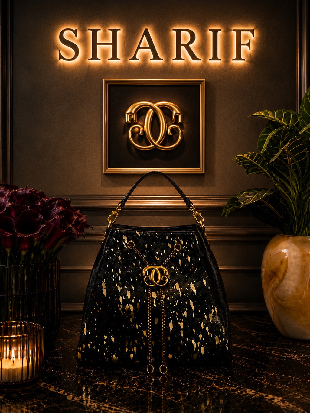 Sharif Legacy Haircalf Leather Drawstring Shoulder Bag Euc